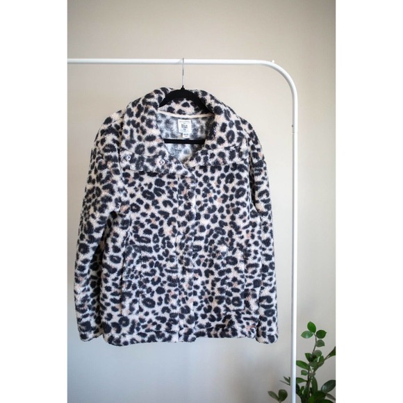 BILLABONG Womens Cozy Days Sherpa Fleece Jacket Leopard Snap Closure SZ S - Picture 1 of 10